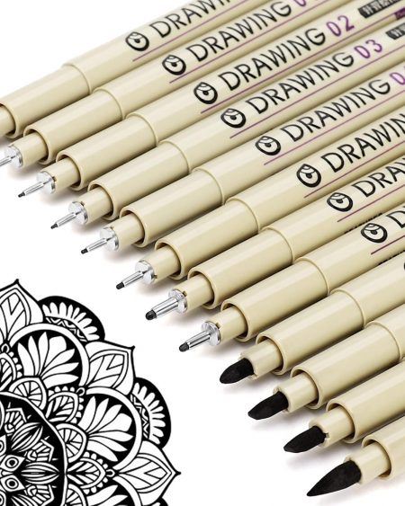 Muchcute Micro Fineliner Drawing Art Pens: 12 Black Fine Line Waterproof Ink