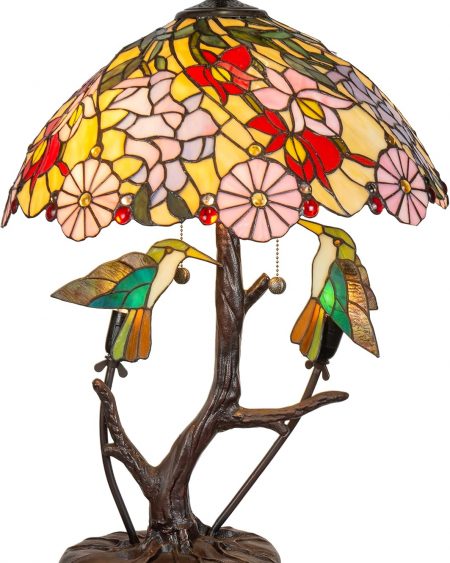Dale Tiffany Traditional Tiffany Style Table Lamp 26" Tall Perched Hummingbirds Antique Bronze